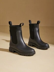 Damen einfarbige wasserdichte Regenstiefel, modischer runder Zehenbereich Stiefel zum Tragen Outdoor, rutschfeste Regenstiefel für Damen und Mädchen