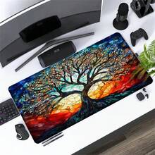 1pc Four Season Tree Desk Pad Dark Colorful Design Large Mouse Pad 35.4x15.7 Inch Desk Accessories Rubber Base Mousepad Stitched Edge Non-Slip Keyboard Pad For Office Home Computer As Gifts For Men Women Friends,Back To School,Halloween