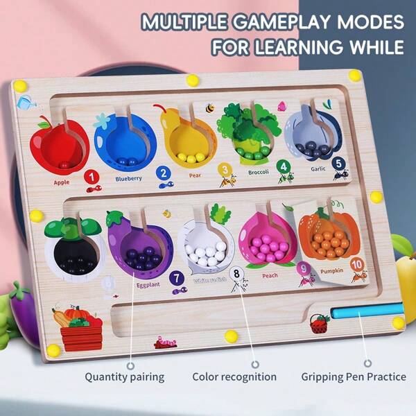 Magnetic Wooden Maze Colorful Wooden Maze Puzzle Toy Enhances Color Recognition & Math Skills, For 2-5 Years Old Girls And Boys, Ideal Christmas Birthday Gift