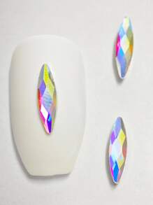 100Pcs Nail Gems AB Color, Marquise Shape, Flat Back Nail Art Diamonds, Glass Material, 3*11mm, Shiny Crystal Color Nail Supplies, Nail Art Accessories, Suitable For Nail Salons Or Holiday DIY Parts