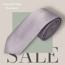 Slim Plain Twill Social Tie With Fine Lines - Mauve Purple - View 2