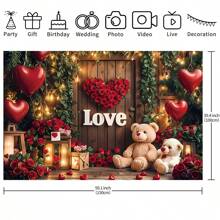 1 pezzo di sfondo fotografico per San Valentino, con rose e orsacchiotto, sfondo romantico d'amore con scritta "Ti amo", decorazione per festa di San Valentino, accessori per studio fotografico, senza alimentazione, dimensioni 82,7 x 59,1 x 39,4/39,4 x 29,5 pollici