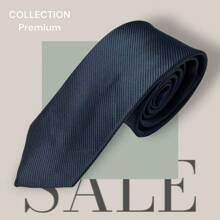 Slim Plain Twill Social Tie With Fine Lines - 藏蓝色 - 查看 2