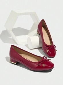 2025 New Bowknot Gold Edged Chunky Heel Fashionable Minimalist Student Girl Flats