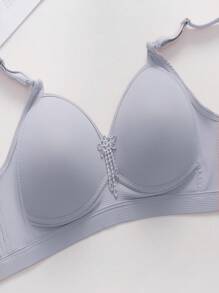 Set de 3 piezas de lencería con sujetador sin aros que levanta y sostiene, unicolor, ropa interior cómoda para uso en el hogar