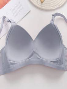 Set de 3 piezas de lencería con sujetador sin aros que levanta y sostiene, unicolor, ropa interior cómoda para uso en el hogar