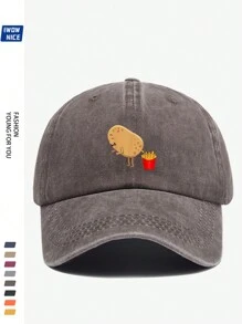 1pc Amusing Potato And Fries Graphic, Unisex Print Baseball Cap, Breathable, Adjustable Size, Humorous Pop Art Truck Driver Hat, Brimmed Pop Pop, Fun Gift, Casual Sunshade Hat For Men & Women, Valentine's Day Gift