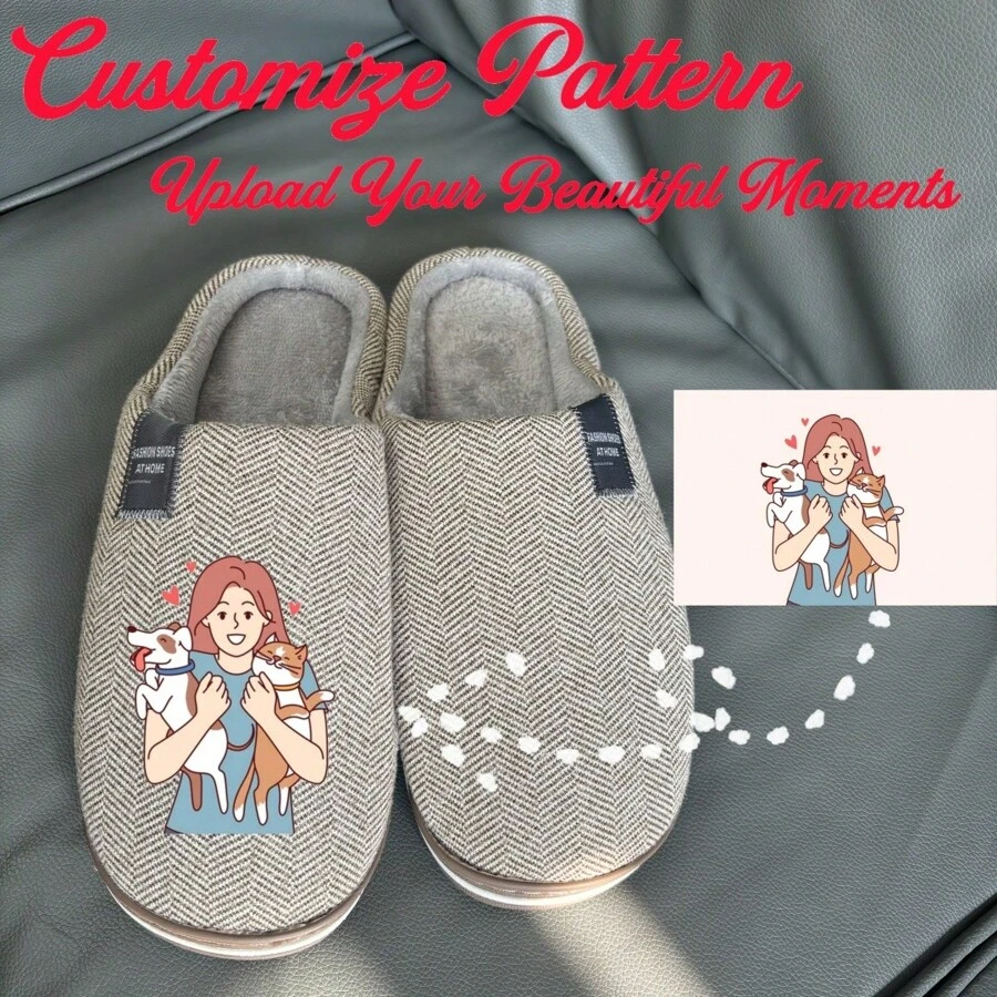Custom Pattern Logo Fluffy Closed Toe Fur Men's Home Slippers,Custom Men Shoes As Gift - Brown - View 1