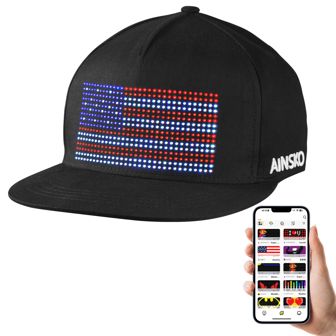 LED Snapback Cap-LED RGB Screen Programmable APP Control LED Scrolling Messages Light Up Display Baseball Cap Luminous Glowing Hat For Hip POP Costumes Party Club Halloween (Black)