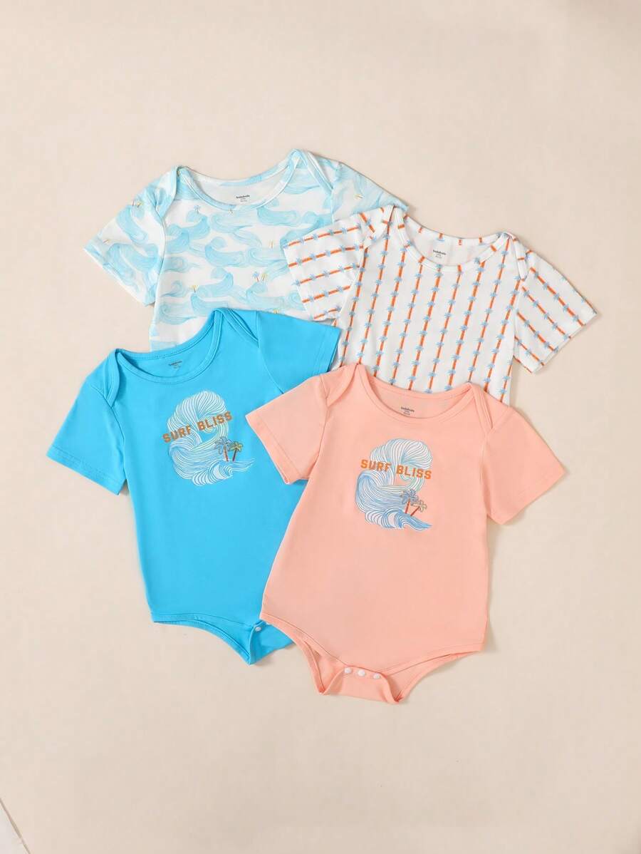 Balabala 4 Packs Baby Bodysuits Unisex Baby Boys Girls Summer Short Sleeve Bodysuit