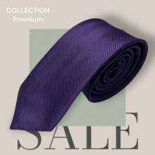 Slim Plain Twill Social Tie With Fine Lines - 紫色 - 查看 2