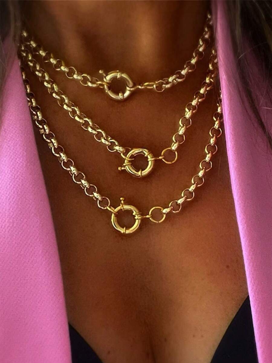 1件金色罗洛链项链，贝尔彻链项链，金链项链，搭扣项链 - 金黃色 - 查看 1