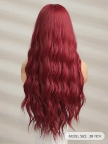 红木长卷发 28 英寸合成假发带刘海女士红色假发耐热自然中分角色扮演派对洛丽塔婚礼假发万圣节 - 紅木色 - 查看 6