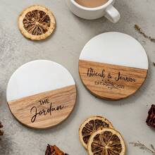Custom Logo Round Marble Coasters, Spliced Acacia Wood Placemats, Tea Coasters