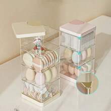 Puff Storage Box, Desktop Rotation, Dust-Proof, Special Beauty Egg Shelf, Air Cushion, Makeup Brush, Cotton Multi-Layer Shelf - Two Layers White - View 6