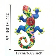 1 pieza Decoración de arte de hierro con forma de gecko, decoración de pared de metal con gecko para exteriores, adorno colgante de pared