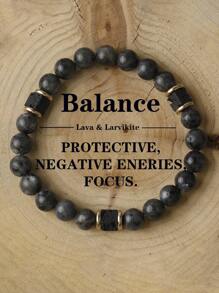 8mm Men's Balance Bracelet - Larvikite With Lava Beads Healing Diffuser Bracelet,Negative Energies,Grounding Energy Anxiety Aromatherapy Gift For Him - Gift For Men - Men Jewelry Gift