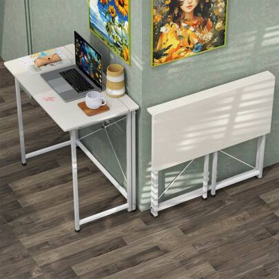 Table d'ordinateur de Bureau Pliante, Bureau Pliable pour salon et Chambre, Taille dépliée 80x45x74cm, Taille pliée 80x6x74cm pour économiser de l'espace, Noir / Chêne / Blanc