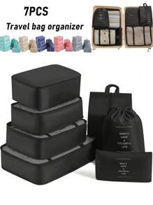 1/7pcs Travel Organizer Packing Cubes, Portable Luggage Organizer Bags, Suitcase Storage Accessories For Travel, Cruise, Holiday, Beach, Summer Essential For Women - Multicolor - View 1