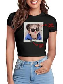 Personalized Photo/Pattern Customization On Women's Short Sleeve T-Shirt, Customized Designs For Friends/Family/Couples/Scenery/Pets, Suitable For Birthday/Anniversary/Valentine's Day Gifts