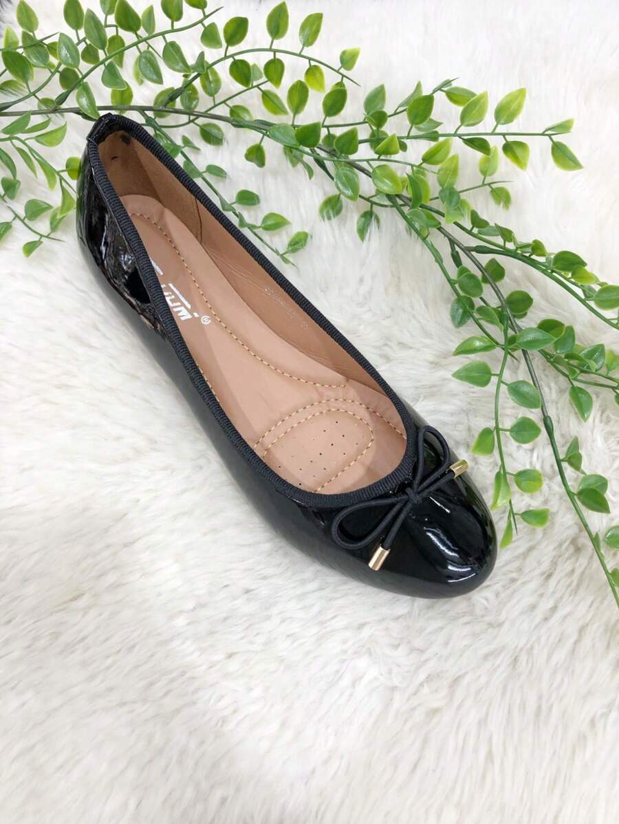 女士蝴蝶结装饰时尚平底鞋 - 黑色 - 查看 1