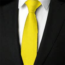 Slim Plain Twill Social Tie With Fine Lines - 黃色 - 查看 1