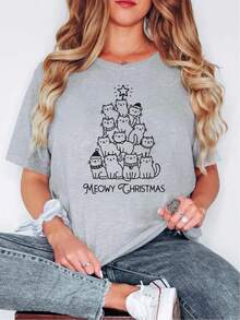 Oversized Style For Women, Meowy Christmas Hoodie, Merry Catmas Tee, Cat Christmas Tee, Cat Christmas Tree Hoodie, Cat Mom Hoodie, Cat Lover Hoodie, Xmas Hoodie, Loose Type Shirt For Women, Perfect For Holiday Parties Or Gift Giving, Soft And Comfortable
