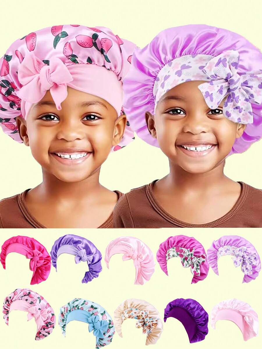 1顶婴儿睡帽，女童缎面睡帽，适合卷发、青少年和幼儿 - 彩色 - 查看 1