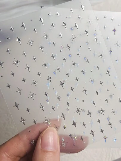 1pc 5D With Rhinestones Star Nail Art Stickers Luxury Laser Silver Self Adhesive Cute Manicure Decals Decorations Accessories