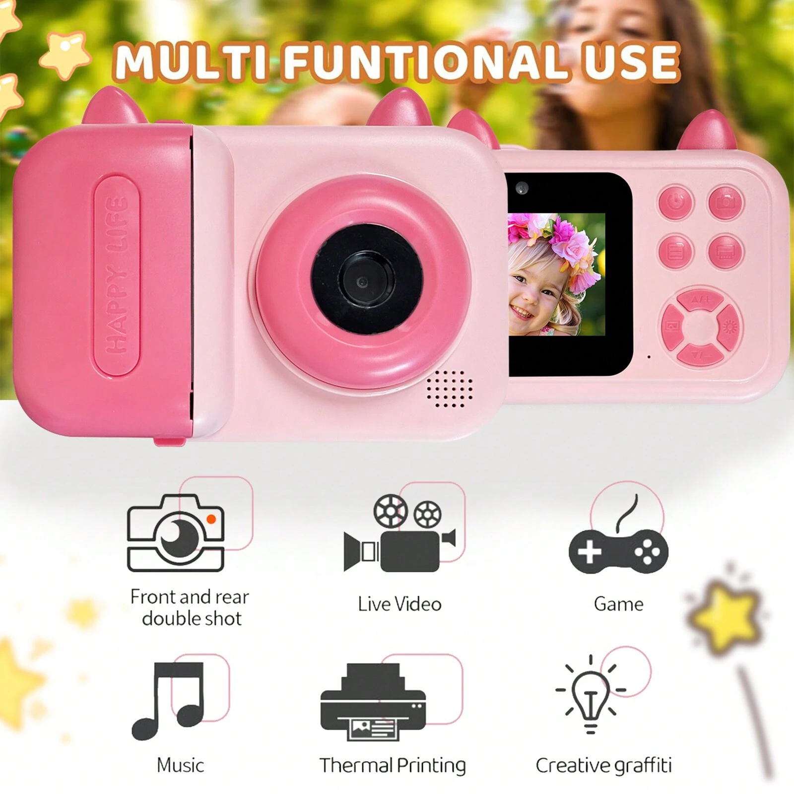 Kidizoom Printcam Rosa Macchina Fotografica Istantanea per Bambini 5MP con 40+ Effetti e Carta Inclusa