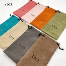 Étui à lunettes et pochette en tissu doux coloré, sac à cordon style frais, sac en tissu compact et portable pour le rangement des lunettes et des bijoux. Accessoires de lunettes pour femmes - Multicolore - Voir 27