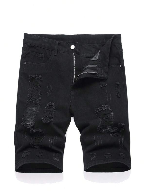 Ripped Men's Slim Fit Straight Leg Denim Mid Shorts Jorts