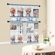 1 件/2 件家居甜蜜家居花卉花篮花瓶蓝色格子装饰印花装饰小窗帘花园风格涤纶杆袋印花窗帘帷幔套装 52 英寸 * 18 英寸，26 英寸 * 36 英寸乡村花卉主题四季厨房窗帘咖啡厅客厅办公室卧室家居装饰窗帘 - 彩色 - 查看 8
