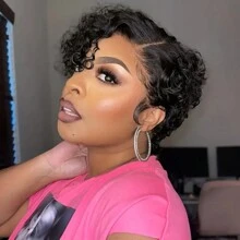 150% Density 13x4x1 T Part Lace Short Pixie Cut Curly Wave Wig Remy Human Hair Wig