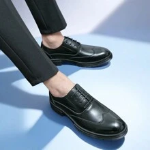 男士三件套商务正装皮鞋欧韩版时尚厚底增高婚礼新郎结婚系带正装鞋 - 黑色 - 查看 6