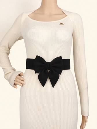 1pc Women's Casual Dress With Tie Waist, Slimming, Versatile All Season