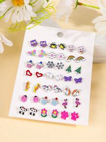 21 peças/Conjunto Brincos de Ponto Temáticos de Animais Fofos em Desenho Animado, Incluindo Coruja, Sapo, Arco-íris, Floco de Neve, Borboleta, Unicórnio, Joaninha, Panda, Flamingo, Cavalo-marinho para Adolescentes