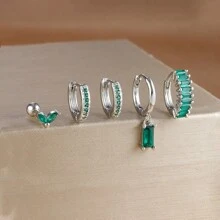 Conjunto de 5 piezas de pendientes con aro en cascada con colgante cuadrado enchapado en oro de 18K, para mujer. Incluye pendientes de cartílago con cubic zirconia rosa, de cobre y acero inoxidable
