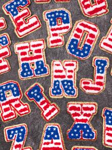 1pc Embroidered Letter & USA Flag Patch, Chenille Applique For DIY Clothing & Bags, Heat Transferable - Multicolor - View 5