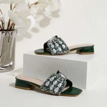 Fashionable New Women's Sandals, Strap Wide Toe Faux Pearl & Rhinestone Decor, Sexy Open Toe, Versatile Casual Low Heel Sandals For Summer - Green - View 1