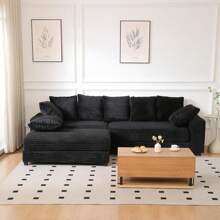 LUCKHAO 108.6" Corduroy Modular Sectional Sofa With Ottoman & Storage, Modern Deep-Seat L-Shaped Sectional With 8 Pillows, Cloud-Like Couch For Living Room, Apartment, Or Office - 黑色 - 查看 3
