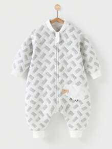 四季保暖婴儿睡袋，无骨设计，适合空调房使用，长袖连体衣 - 灰色 - 查看 1