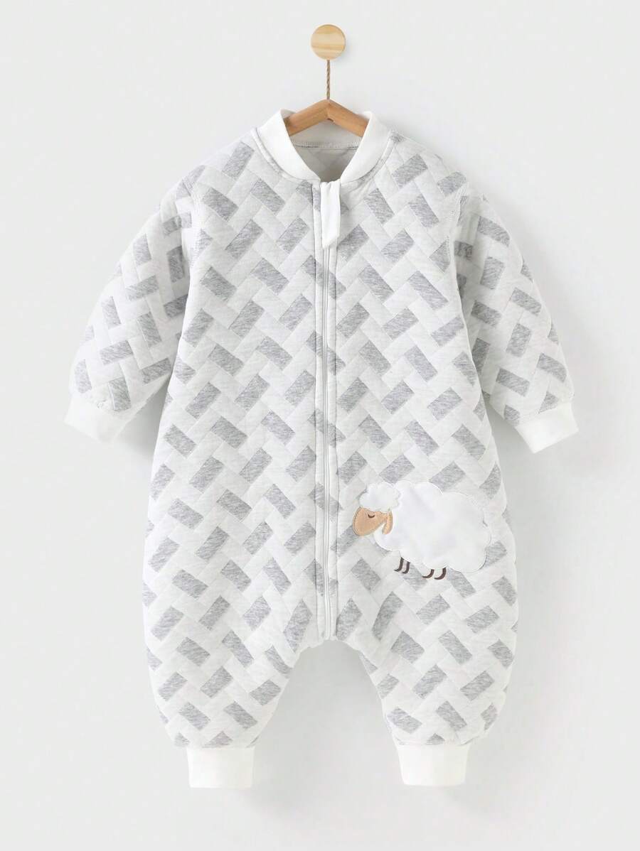 四季保暖婴儿睡袋，无骨设计，适合空调房使用，长袖连体衣 - 灰色 - 查看 1