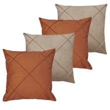 Kit Of 4 Draped Suede Cushion Covers 45x45 With Invisible Zipper - 2 Hazelnut + 2 Terracotta. - View 5