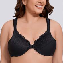 MELENECA MELENECA Front Closure Bras For Women Plus Size Underwire Unlined Lace Cup Cushion Strap