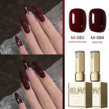XEIJAYI 2 pezzi 15ml Smalto gel per unghie rosso vino e rosso biancospino, senza formaldeide, per manicure fai-da-te e da salone, adatto per unghie di Capodanno - Multicolore - Visualizzare 8