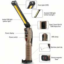 Linterna de trabajo recargable, magnética y plegable, luz de trabajo LED portátil para parrilla con 7 modos de iluminación, luz para mecánicos - Caqui - Ver 3