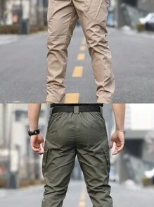 2pcs, 4pcs Men's Multi-Pocket Work Pants, Straight Fit, Drawstring Waist, Loose Fit, Suitable For Hiking, Fishing, Street Wear And Outdoor Camping Casual Style - Xanh + Kaki - Xem 3