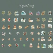 50 Stück/Box Aufkleber, spontane Reiseserie, retro Reisemotive Aufkleber, Scrapbooking Zubehör, dekorative Notizbücher, Fotorahmen, Handyhüllen, Wassergläser, Zeitschriften, Stiftekästen, DIY personalisierte Collage Aufkleber, Schulmaterial, Schulanfang