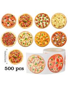500pcs/Roll Cute Cartoon Pizza Sticker, 9 Design Patterns 1 Inch Pizza Food Party Home Wall DIY Decoration PVC Peel And Stick Sticker Roll,School Supplies,Back To School - Multicolor - View 7